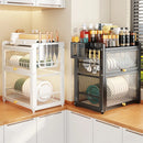 GobekUsa Double-layer Kitchen Dish Drying Rack with Chopstick Cage and Tableware Basket