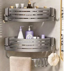 GobekUsa Corner Shelf with Towel Bar Hook, Aluminum Organizer for Bathroom and Kitchen