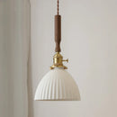 GobekUsa White Ceramic LED Pendant Light with Walnut Wood Accent - Modern Nordic Design