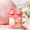 GobekUsa Double-Bin Sippy Cup | Kids Cartoon Water Bottle with Adjustable Strap