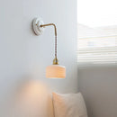 GobekUsa Copper Ceramic LED Wall Light with Pull Chain Switch for Living Room Decor.