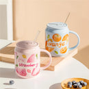 GobekUsa Fruit Shape Ceramic Mug with Lid and Straw, Cute Korean Style Design