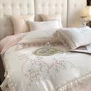 GobekUsa French Lace Flowers Embroidery Wedding Bedding Set 1200TC - Luxurious and Romantic Cotton Duvet Cover Set