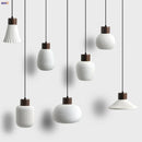 GobekUsa Ceramic LED Pendant Light Fixture - Nordic Modern Wood White Hanging Lamp