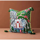 GobekUsa Chinoiserie Zebra & Peonies Cushion Cover with Tassels