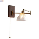 GobekUsa Clear Glass Copper LED Wall Light with Pull Chain Switch & Walnut Wood Canopy