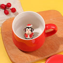 GobekUsa Christmas Animals Ceramic Tea Cup Set Red Porcelain Mugs