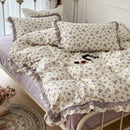 GobekUsa French Floral Print Double Layer Lace Ruffles Bedding Set