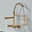 GobekUsa Gold Black Kitchen Faucet Wall Mount Pull Down Tap Dual Swivel Spouts