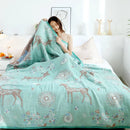 GobekUsa Boho Printed Cotton Blanket - Green Muslin Large Soft Bed Throw Cover