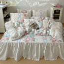 GobekUsa Korean Princess Flowers Bedding Set - Duvet Cover, Bed Skirt, Pillowcases
