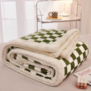 GobekUsa Double Layer Lamb Wool Checkered Blanket - Nordic Style Warm Bedspread