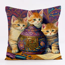 GobekUsa Cat Design Linen Pillowcase 45x45cm for Home Decor and Cushion Covers