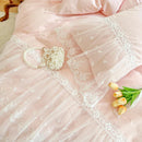 GobekUsa French Princess Lace Ruffles Bedding Set, 100% Cotton, Pink Romantic Theme
