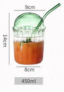 GobekUsa 450ml Striped Glass Cup with Lid and Straw, Ideal for Coffee, Juice, Milk, or Tea