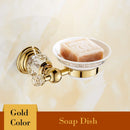 GobekUsa Brass & Crystal Bathroom Set: Towel Rack, Towel Bar, Paper Holder, Soap Dish