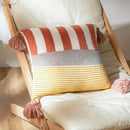 GobekUsa Knit Stripe Cushion Cover 45x45cm with Blue Pink Tassels for Home Decor