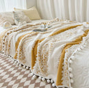 GobekUsa Jacquard Fluffy Ball Lace Blanket | Double Sided Fluff Warm Sofa Cover