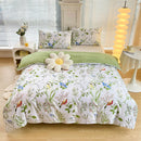 GobekUsa Green Flower Print Bedding Set with 2 Pillowcases - Queen/King Size