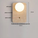 GobekUsa LED Wall Light Fixtures Bedroom Modern Button Switch Yellow Travertine White Iron Bedside Lamp
