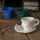 GobekUsa Frosted Ceramic Face Mug Set: Cup, Saucer, Spoon for Coffee, Tea, Milk