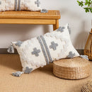 GobekUsa Geometric Tufted Tassel Cushion Cover White Grey Bohemian Decor Pillow Cover