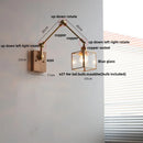 GobekUsa Ash Wood LED Swing Arm Wall Light with Pull Chain Switch & Blue Glass