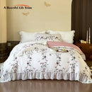 GobekUsa Lace Ruffles Princess Cotton Bedding Set, Floral Quilt Cover, Girls Wedding Home Textiles
