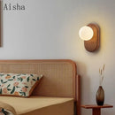 GobekUsa Japanese Wood Wall Lamp for Bedroom Sconces, Silent Wind Retro Light