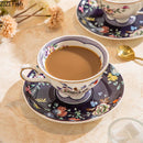 GobekUsa Flowers Pattern Ceramic Cup & Saucer Set for Dining Table, Coffee, Tea, Juice