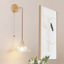 GobekUsa Clear Glass LED Wall Lights with Wood Pull Chain Switch - Modern Copper Stair Light