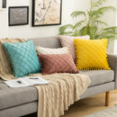 GobekUsa Corduroy Striped Pompom Pillowcase for Bedroom Sofa Living Room