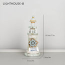GobekUsa Coastal Wooden Lighthouse & Ship Model for Mediterranean Home Decor