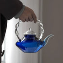 GobekUsa Blue Glass Teapot - Japanese Style Heat-Resistant Twisted Handle Glass Teapot