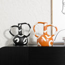 GobekUsa Geometric Striped Vase with Abstract Handle for Home Decoration