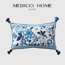 GobekUsa Chinoiserie Style Blue White Porcelain Birds Floral Lumbar Pillow Case