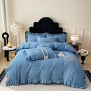 GobekUsa French Embroidered Cotton Bed Skirt Set with Ruffled Edges