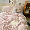 GobekUsa Korean Princess Style Cotton Bedding Set with Ruffles and Lace
