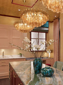 "GobekUsa Large Pink Glass Chandelier Amber Classic Lighting for Dining Room"