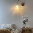 GobekUsa Cube Glass LED Wall Sconce Walnut Wood Rotatable Mirror Light