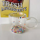 GobekUsa Love Quicksand Double Bottom Glass Cup - Cute Kawaii Girl Water Coffee Mug
