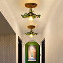GobekUsa Green Glass LED Ceiling Lamp Nordic Wood Copper Ceiling Lights