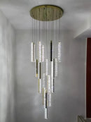 GobekUsa Gold Chrome Steel Crystal Pendant Lights with Dimmable LED for Villa Stair