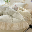 GobekUsa Korean Princess Style Cotton Bedding Set with Ruffles and Lace