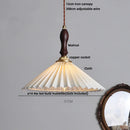 GobekUsa LED Walnut Wood Pendant Light Japan Style Bouffant Cloth Living Room Decoration