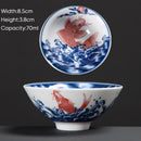 GobekUsa Blue & White Ceramic Kung Fu Tea Cup - Japanese Style Porcelain Sake Cups