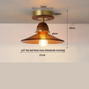 GobekUsa Amber Glass Wood LED Ceiling Light Fixture for Modern Living Room.