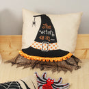 GobekUsa Halloween Wizard Hat Spider Embroidered Throw Pillow Cover
