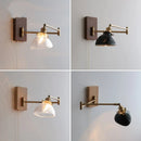 GobekUsa Clear Glass Copper LED Wall Light with Pull Chain Switch & Walnut Wood Canopy