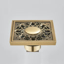 GobekUsa Antique Brass Square Fish Carved Bathroom Floor Drain Hair Strainer